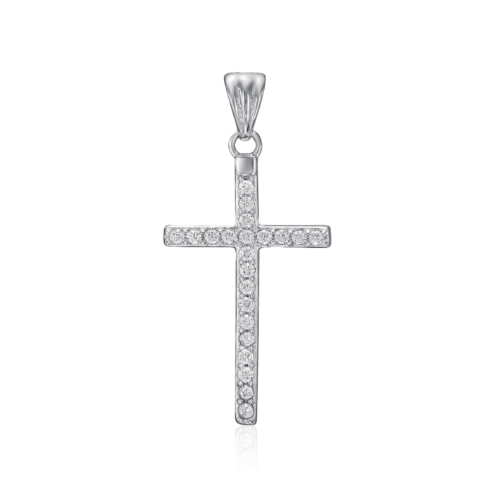 Срібний хрестик з фіанітами. Артикул PG00371-P/12/1