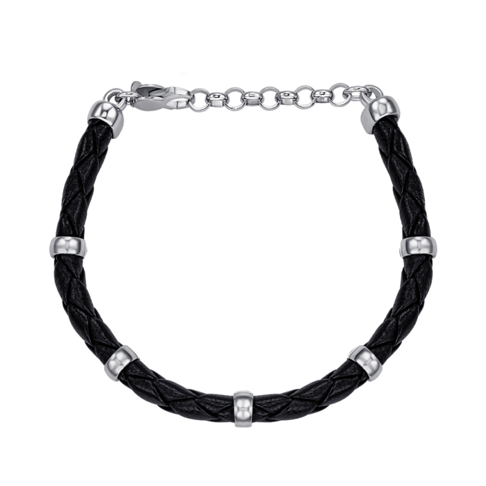 Шкіряний браслет зі срібними вставками та замком BLDXU000035-B/12