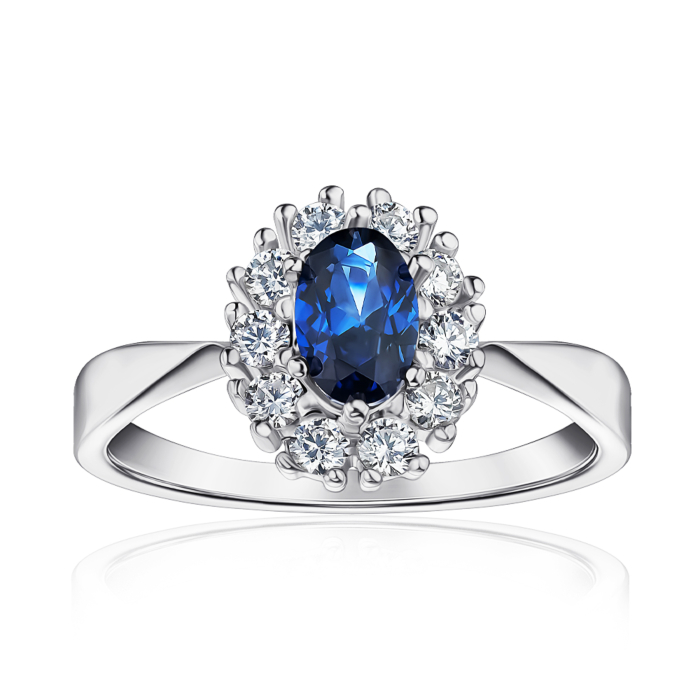 Серебряное кольцо с искусственным сапфиром и фианитами 00844/12/1/1109