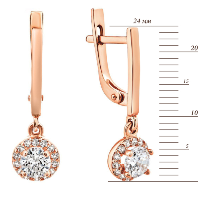 Золоті сережки-підвіски з фіанітами. Артикул UG5СВ899(2)и