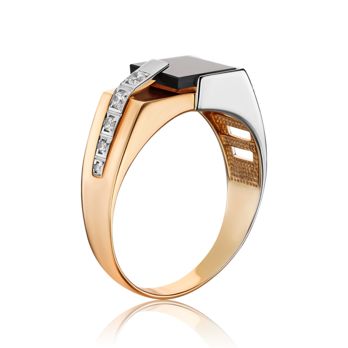Золотий перстень з оніксом та фіанітами 19015/01/1/1538
