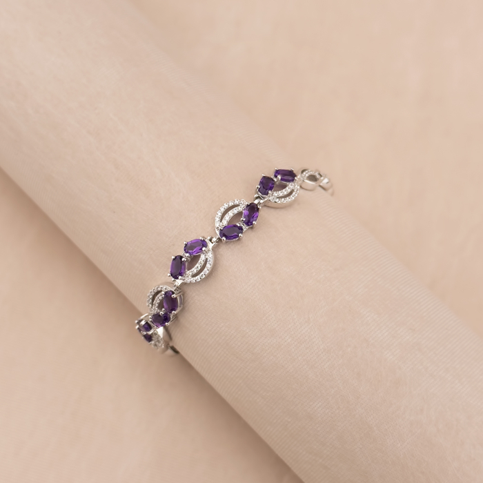 Срібний браслет з аметистами та фіанітами 90111/12/1/5509