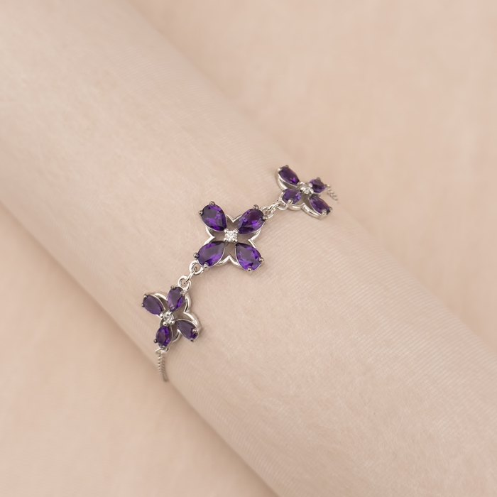 Серебряный браслет с аметистами и фианитами 90126/66024/12/1/16234