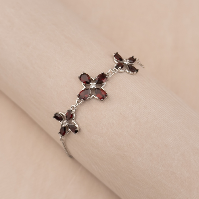 Срібний браслет з гранатами та фіанітами 90126/66024/12/1/16233