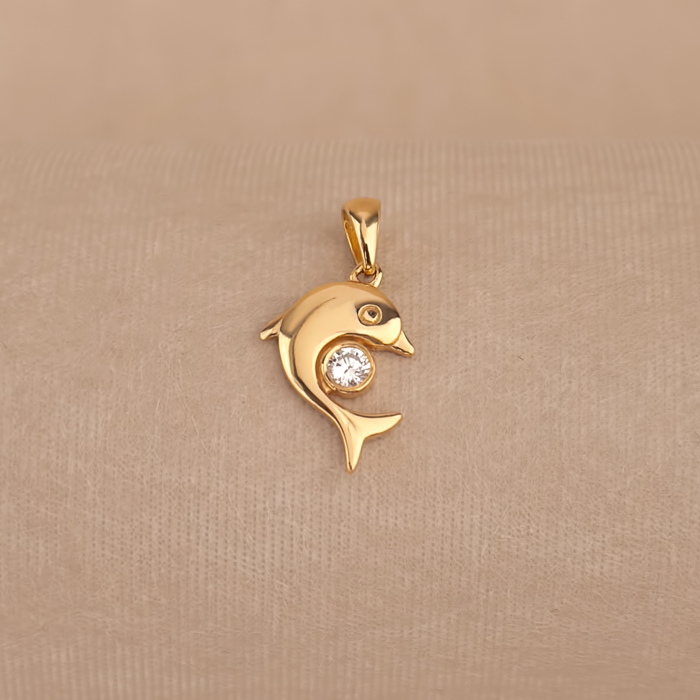 Срібна позолочена підвіска Дельфін з фіанітом 35552-Пз/17/0/28