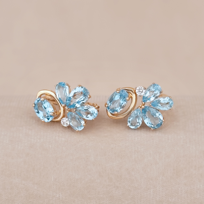 Золотые серьги с топазами и фианитами 540251/01/1/7749