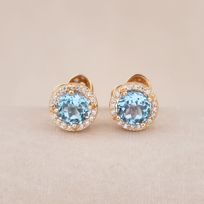 Золотые серьги-пуссеты с топазом и фианитами 540049/01/0/5022