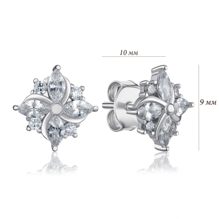 Срібні сережки з фіанітами. Артикул PS00309-E/12/1