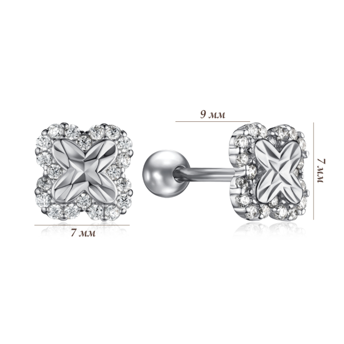 Серебряные серьги с фианитами. Артикул PS00405-E/12/1