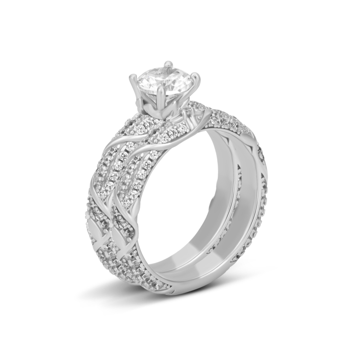 Набірна подвійна срібна каблучка з фіанітами. Артикул UG5R36182-BM