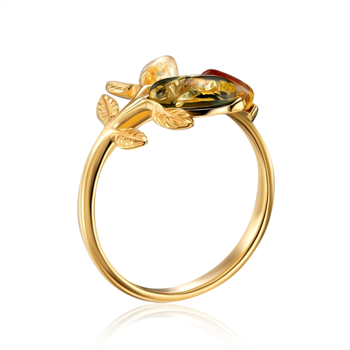 Серебряное позолоченное кольцо с янтарем. Артикул R546M-GP-R/20/2787
