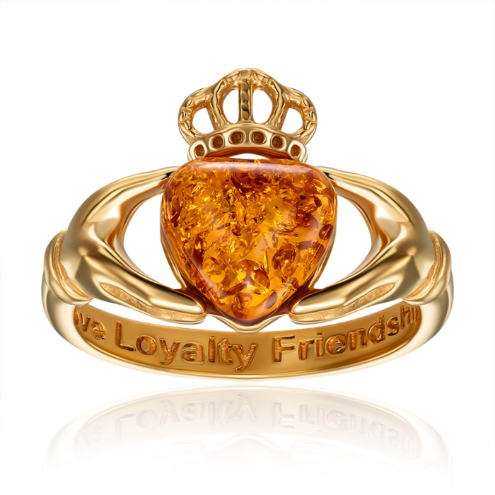 Срібна позолочена каблучка з бурштином. Артикул R810C-GP-R/20/2787