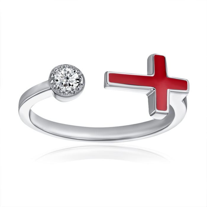 Серебряное кольцо с фианитом и эмалью. Артикул RI34023-R/12/1