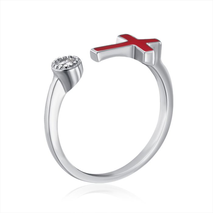 Серебряное кольцо с фианитом и эмалью. Артикул RI34023-R/12/1