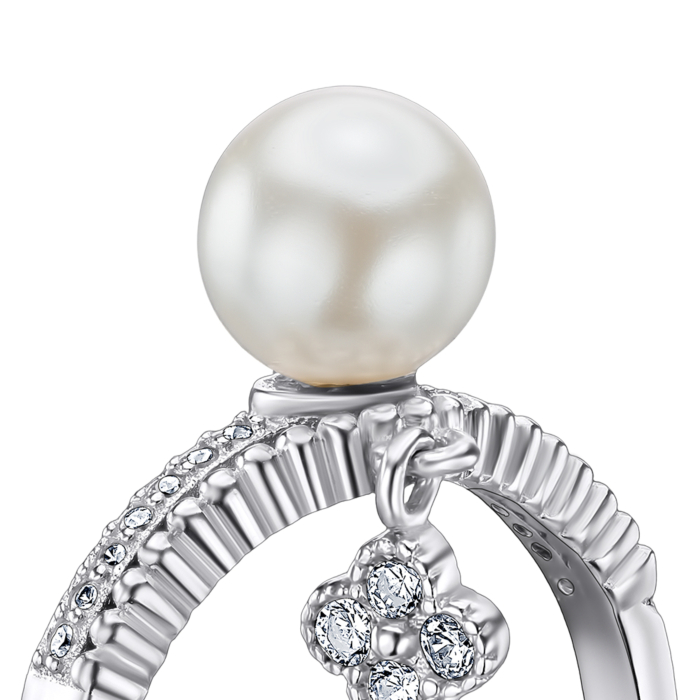 Срібна каблучка з перлиною та фіанітами. Артикул RI34496-R/12/680