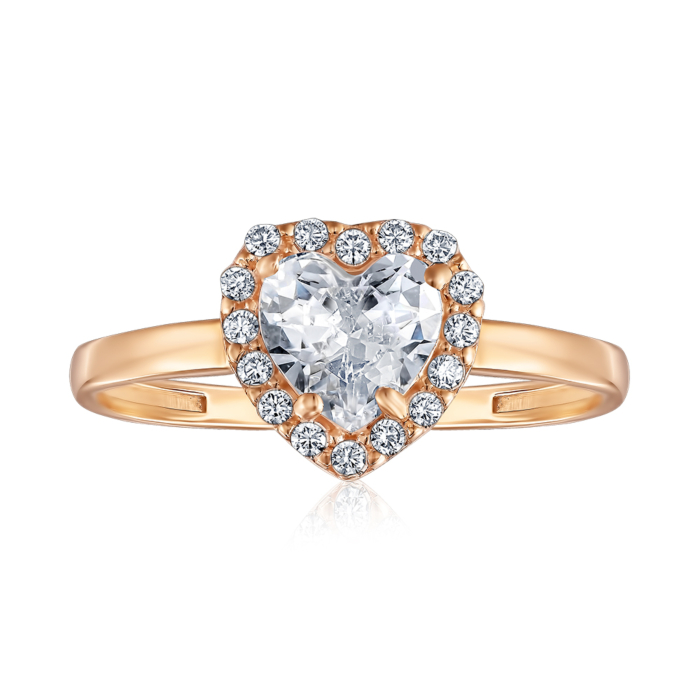 Золотое кольцо Сердце с фианитами S114971-R/01/1