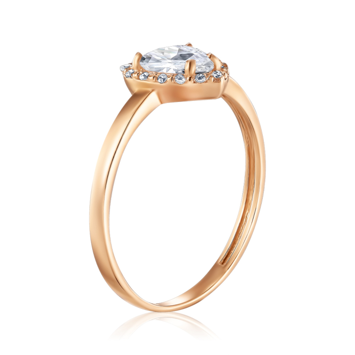 Золотое кольцо Сердце с фианитами S114971-R/01/1