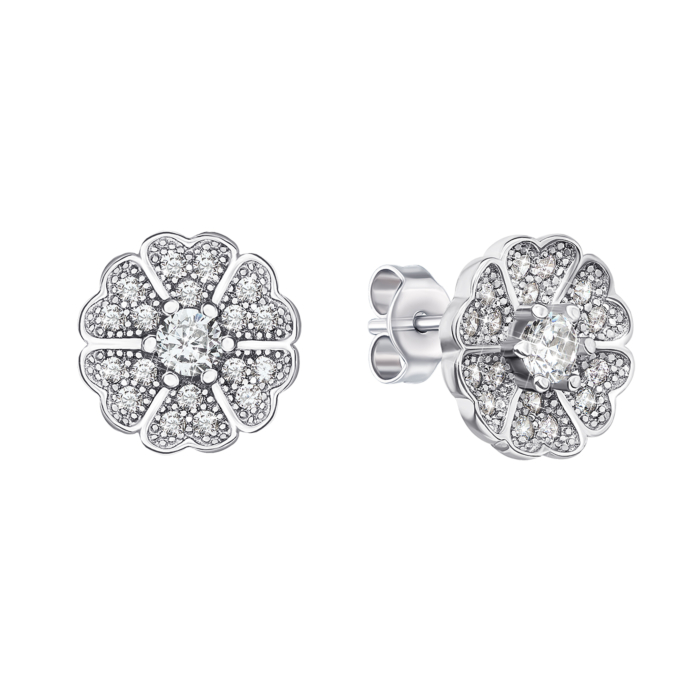 Серебряные пуссеты с фианитами. Артикул S460-E/12/1