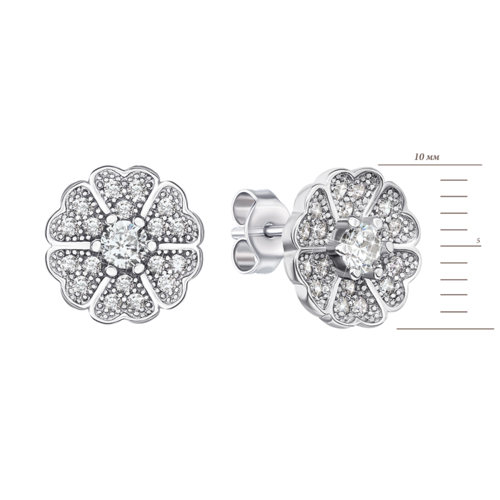Серебряные пуссеты с фианитами. Артикул S460-E/12/1