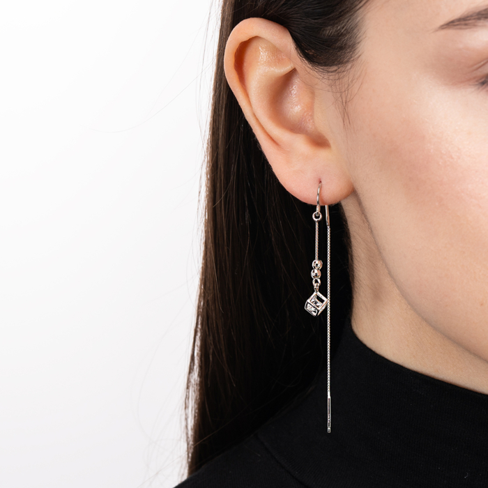 Серебряные серьги-протяжки с фианитом. Артикул SE00312-E/12/1