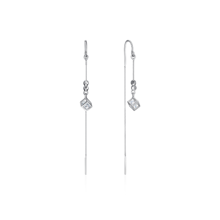 Серебряные серьги-протяжки с фианитом. Артикул SE00312-E/12/1