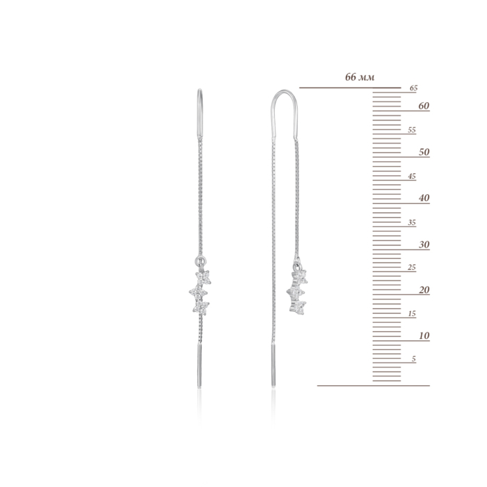 Срібні сережки-протяжки з фіанітами. Артикул SE00332-E/12/1