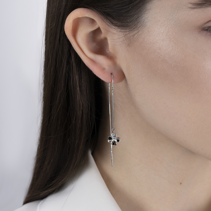 Серебряные серьги-протяжки с фианитами. Артикул SE00343-E/12/1