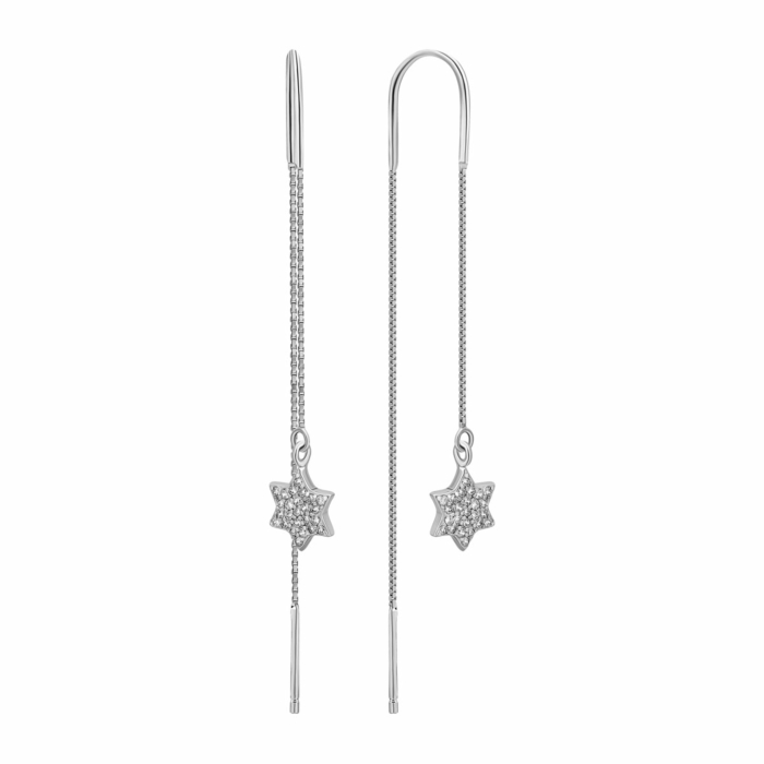 Срібні сережки-протяжки (продевки) з фіанітами. Артикул UG5SE00362