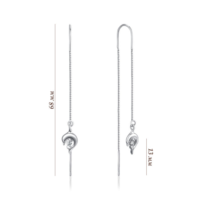 Серебряные серьги-протяжки с фианитом. Артикул SE00376-E/12/1