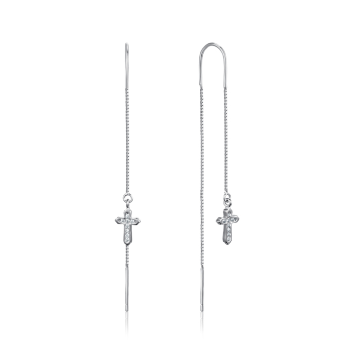 Срібні сережки-протяжки з фіанітами. Артикул SE00393-E/12/1