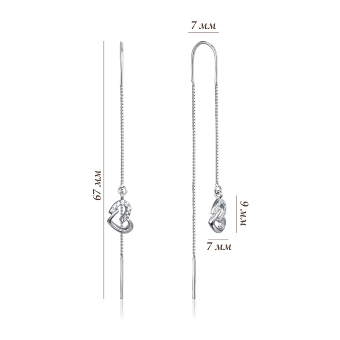 Срібні сережки-протяжки з фіанітами. Артикул SE00535-E/12/1