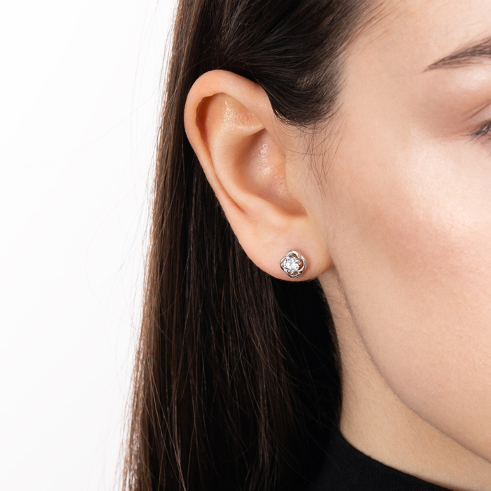 Серебряные пуссеты с фианитом. Артикул SE00762-E/12/1