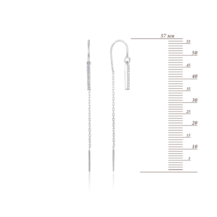 Срібні сережки-протяжки з фіанітами. Артикул SE01179-E/12/1