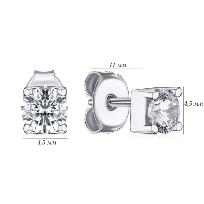 Серебряные серьги-пуссеты с фианитом SE01429-E/12/1