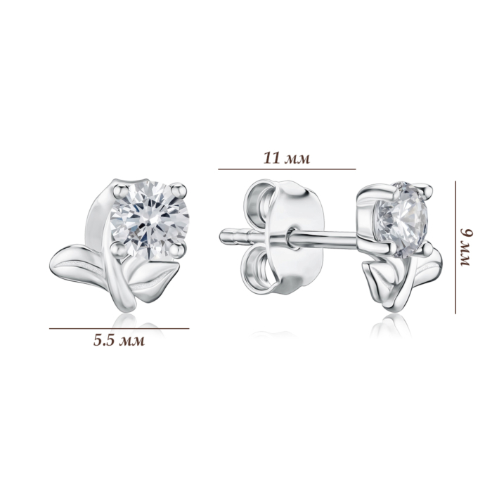 Срібні сережки-пусети з фіанітом SE01462-E/12/1