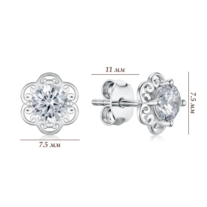 Серебряные серьги-пуссеты с фианитом SE01466-E/12/1