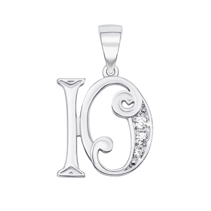 Срібна підвіска Літера Ю з фіанітами (70303-ю/12/1/62)