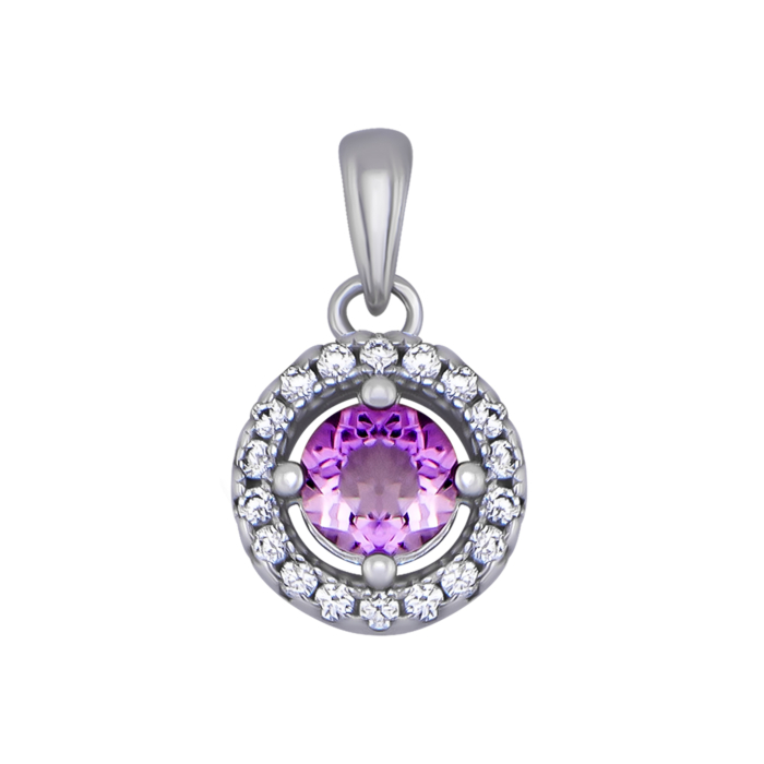 Серебряная подвеска с аметистом и фианитами. Артикул UG5SZDP02746