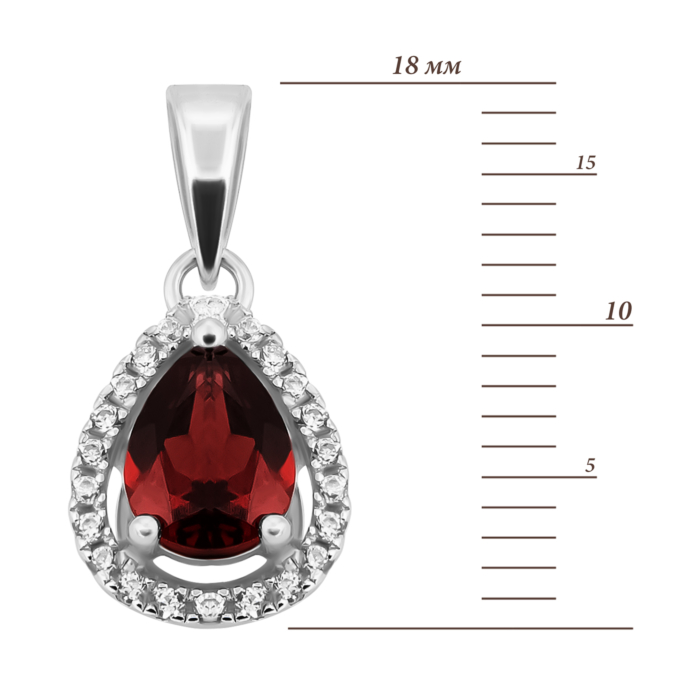 Срібна підвіска з гранатом та фіанітами.Артикул UG5SP18026 п гр