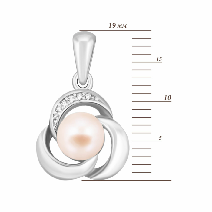 Срібна підвіска з перлиною і фіанітами.Артикул UG5SP00376