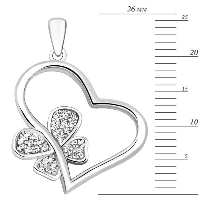 Срібна підвіска Серце з метеликом.Артикул UG5VP10001