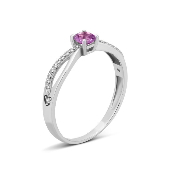 Срібна каблучка з аметистом і фіанітами.Артикул UG51183К.а.Rh