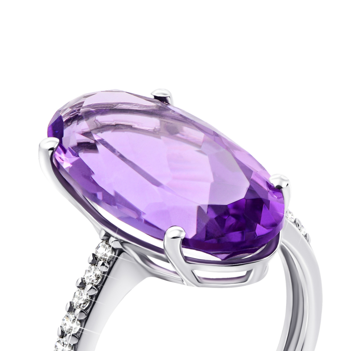 Срібна каблучка з аметистом і фіанітами (1262/1р-AMT)