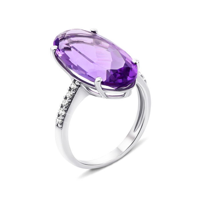 Срібна каблучка з аметистом і фіанітами (1262/1р-AMT)