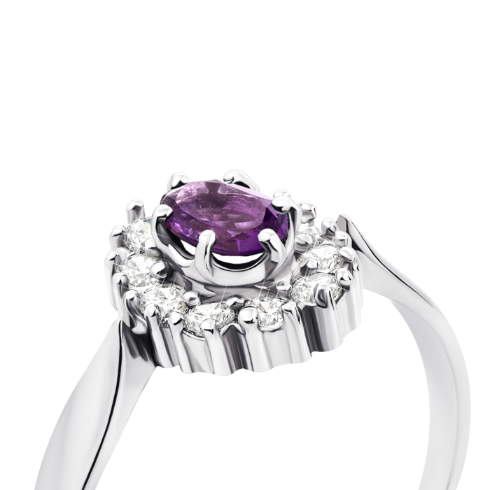 Срібна каблучка з аметистом і фіанітами (1598/9p)