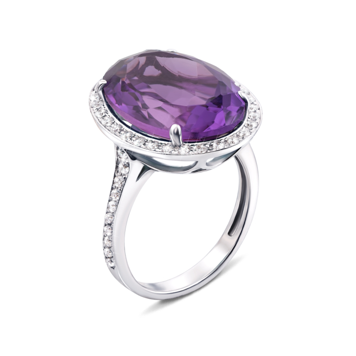 Срібна каблучка з аметистом і фіанітами. Артикул 1684/9р