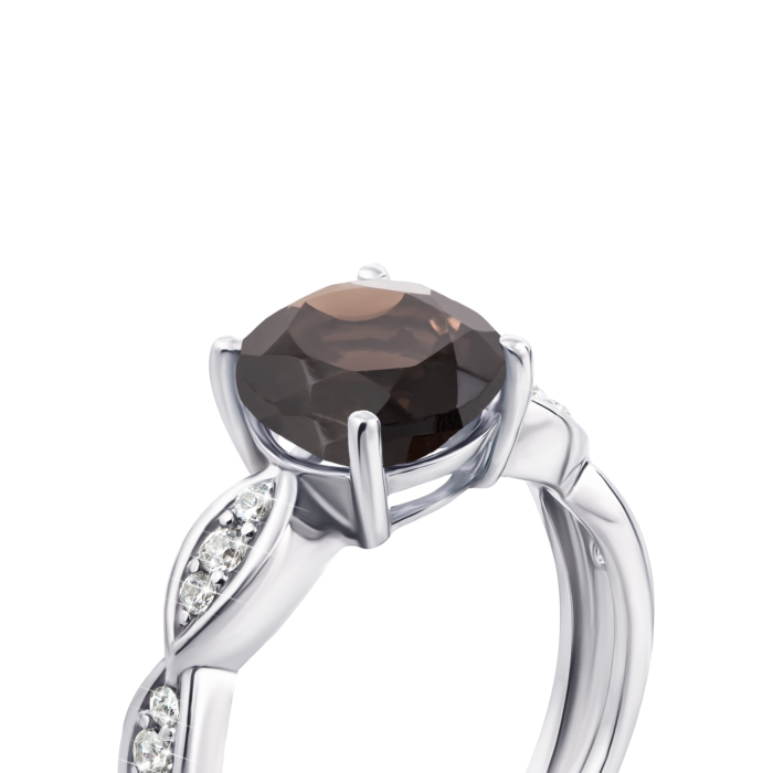 Срібна каблучка з димчастим кварцем і фіанітами. Артикул 1980/9р