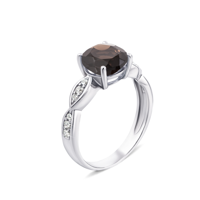 Срібна каблучка з димчастим кварцем і фіанітами. Артикул 1980/9р