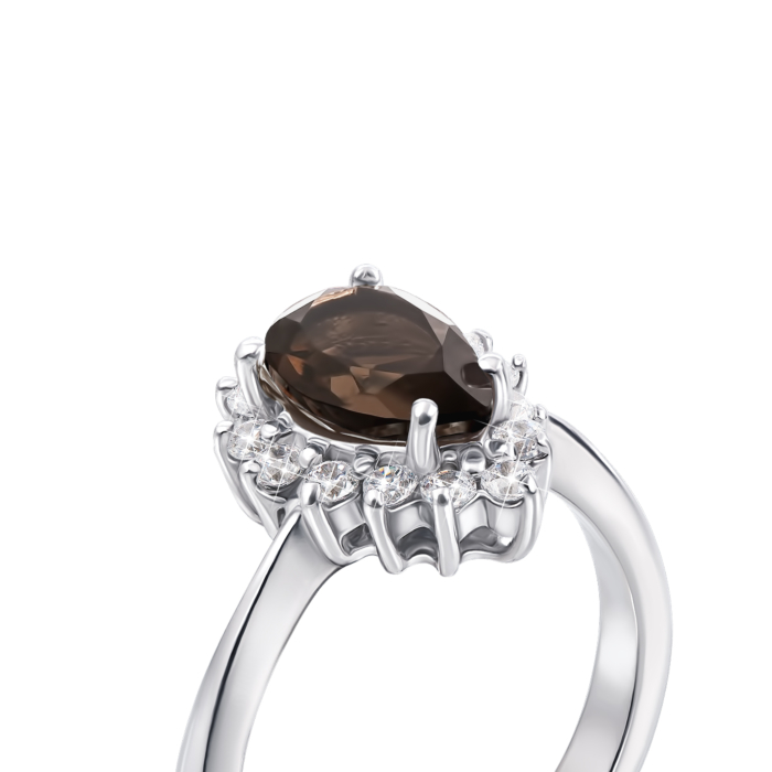 Серебряное кольцо с дымчатым кварцем и фианитами. Артикул Тд0003/раух-R