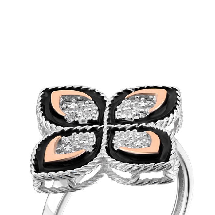 Срібна каблучка з фіанітами та позолотою.Артикул UG51608 ч